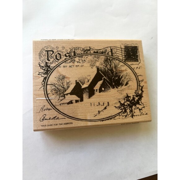 STAMPENDOUS wooden clear stamps R143-Snowy Postcard Rubber Stamp - Picture 1 of 4